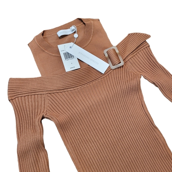 Jonathan Simkhai Mandy Cold Shoulder Sweater in Camel Small NWT - Picture 7 of 9